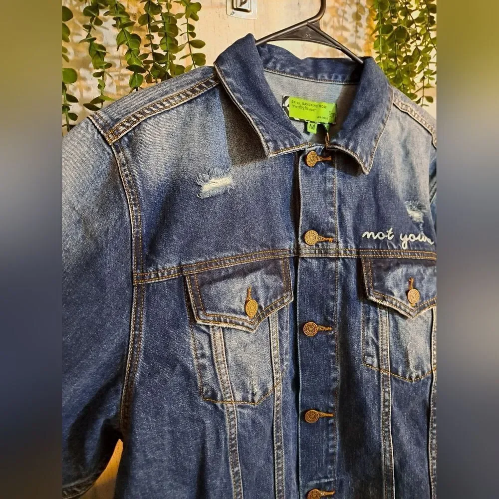 Free People x Sandrine Rose Denim Jacket Not Yours L'artiste NWT